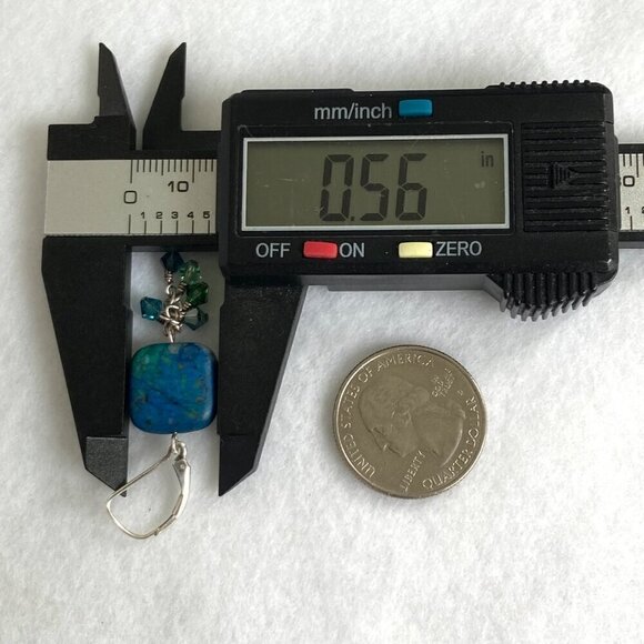 Sterling Silver 925 Square Azurite Bi-Cone Beaded Leverback Dangle Earrings - Picture 11 of 12